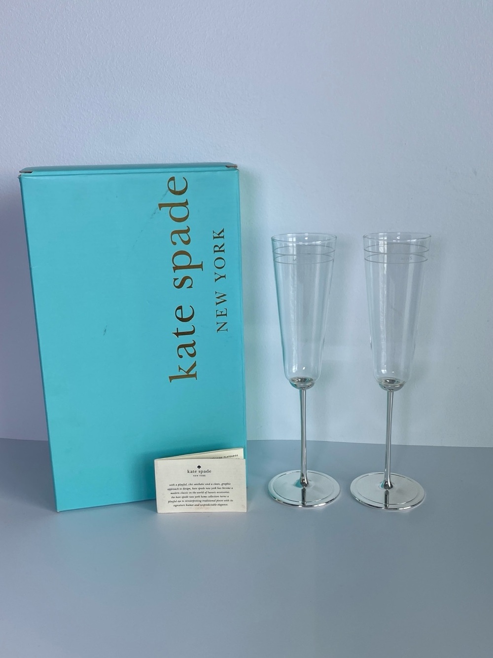 Kate Spade New York Mr. & Mrs. Wedding Champagne Flutes Set of 2 Silver